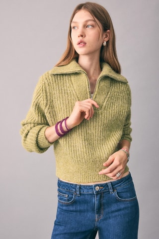 Pull-over maille col montant - Vert clair