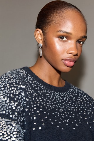 Pull-over maille sequins - Bleu marine
