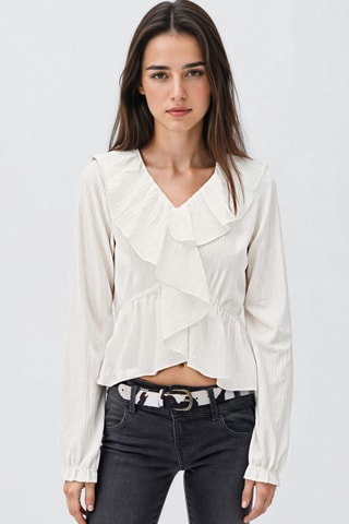 Blouse cache-cœur volants - Blanc