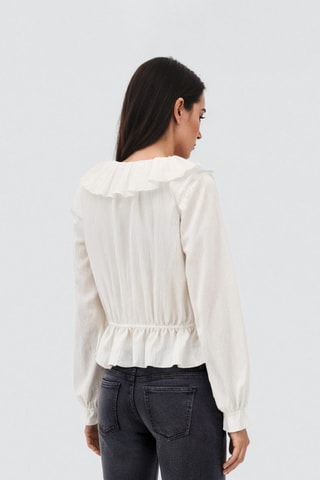 Blouse cache-cœur volants - Blanc