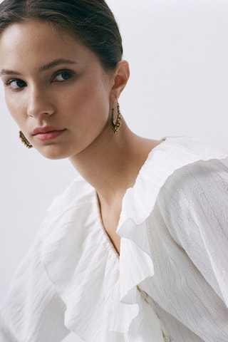Blouse cache-cœur volants - Blanc