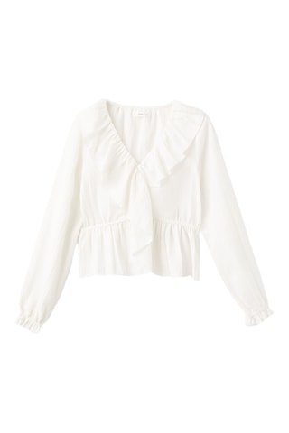 Blouse cache-cœur volants - Blanc