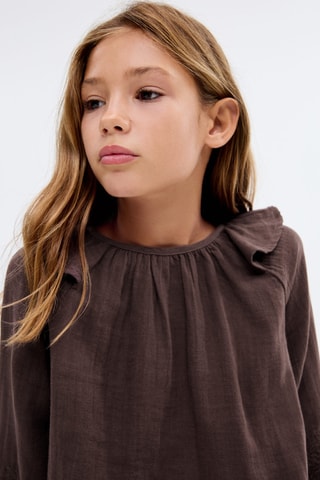 Blouse brodée volants - Marron