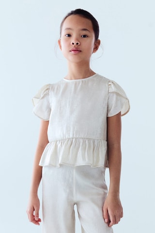 Blouse satinée manches courtes - Beige