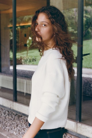Pull-over maille manches longues - Blanc