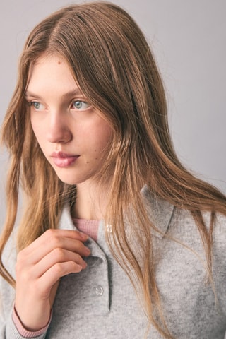 Pull-over col polo - Gris clair