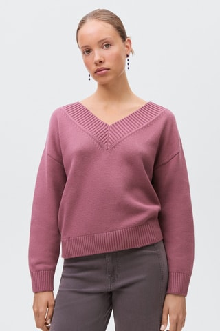Pull-over maille col en V - Violet