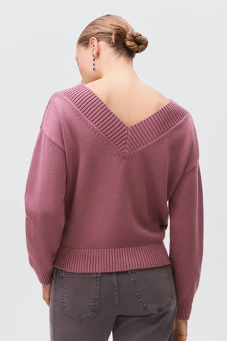 Pull-over maille col en V - Violet