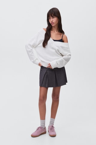 Pull-over maille col en V - Blanc