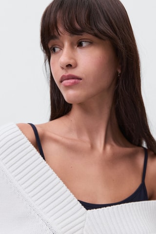 Pull-over maille col en V - Blanc