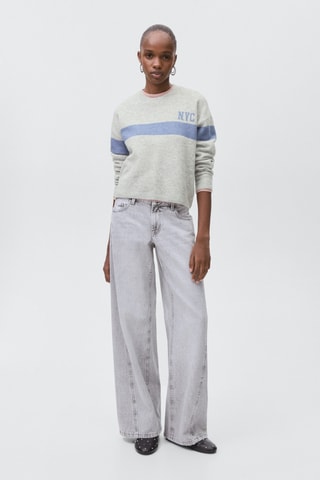 Pull-over brodé maille - Gris