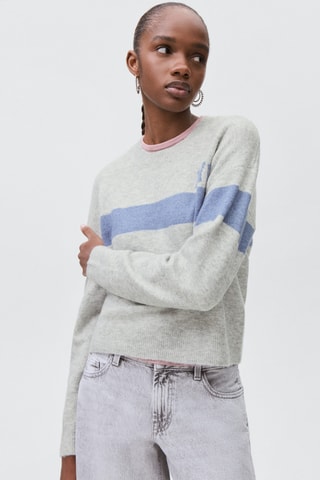 Pull-over brodé maille - Gris