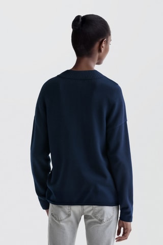 Pull-over maille col en V - Bleu marine