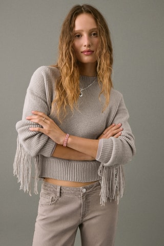 Pull-over maille franges - Marron