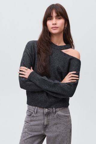 T-shirt cut-out Lurex - Bleu marine