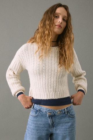 Pull-over maille crop - Écru