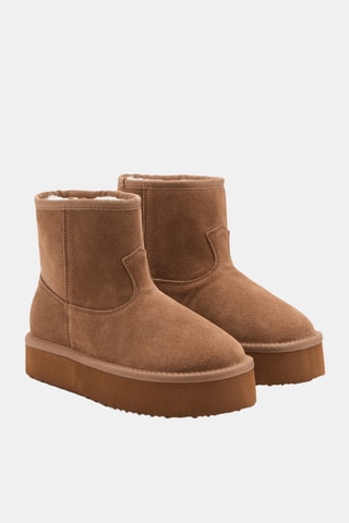 Bottines cuir et croûte de cuir - Beige