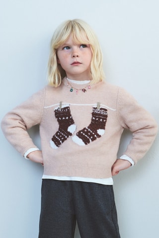Pull-over brodé maille - Rose