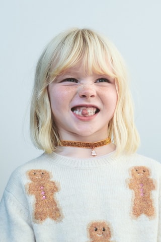 Pull-over maille imprimé de Noël - Beige