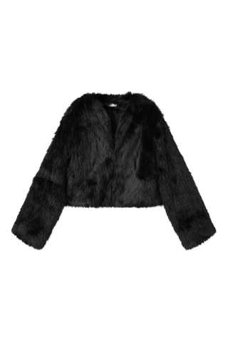 Manteau court en imitation fourrure - Noir