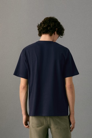 T-shirt en coton avec broderie poisson - Bleu marine