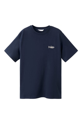 T-shirt en coton avec broderie poisson - Bleu marine
