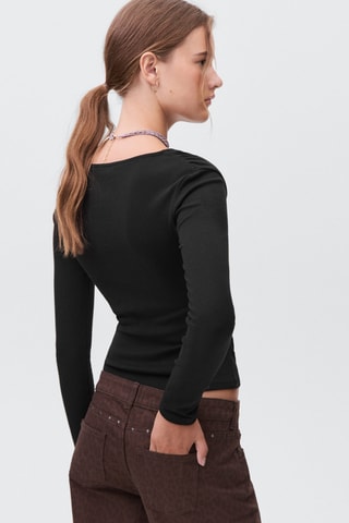 T-shirt froncé coton - Noir