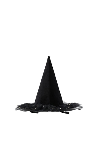 Chapeau de sorcière en tulle avec étoiles - Noir