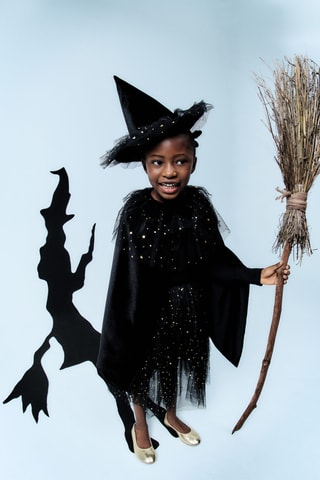 Chapeau de sorcière en tulle avec étoiles - Noir