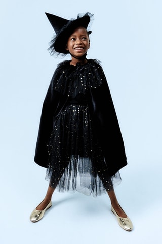 Chapeau de sorcière en tulle avec étoiles - Noir