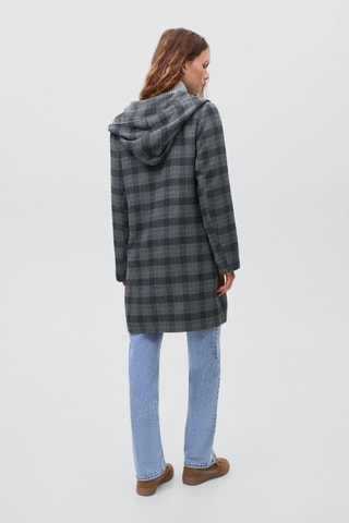 Manteau en drap de laine à carreaux - Bleu marine