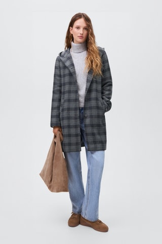 Manteau en drap de laine à carreaux - Bleu marine