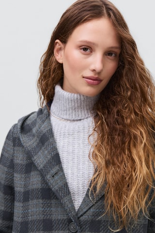 Manteau en drap de laine à carreaux - Bleu marine