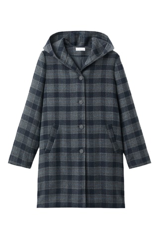 Manteau en drap de laine à carreaux - Bleu marine