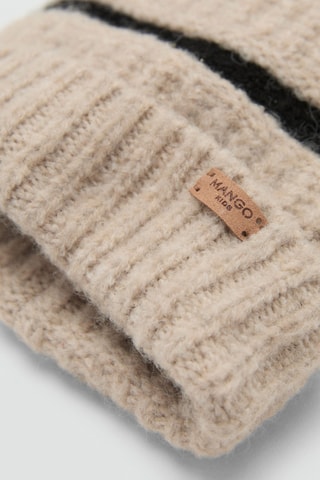 Bonnet en maille à rayures - Beige