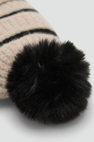 Bonnet en maille à rayures - Beige