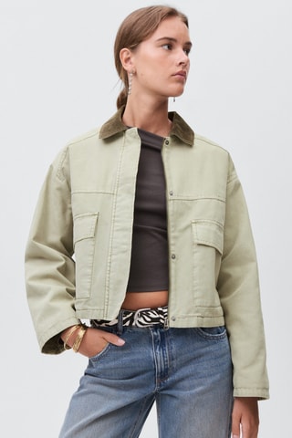 Blouson en jean col contrastant - Vert
