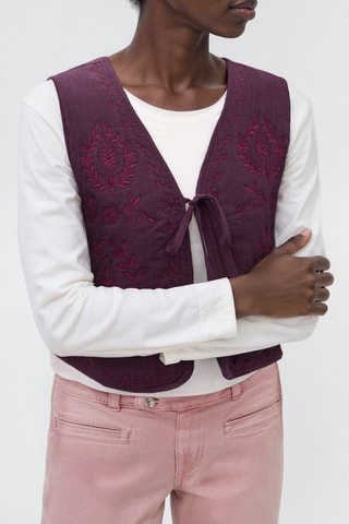 Gilet broderie fleurs - Bordeaux