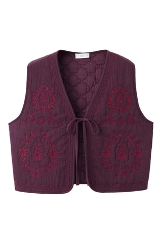 Gilet broderie fleurs - Bordeaux