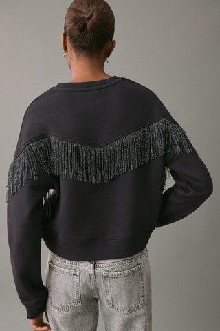 Sweat-shirt franges coton - Noir