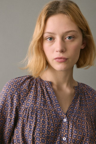 Blouse fluide imprimée - Bleu marine