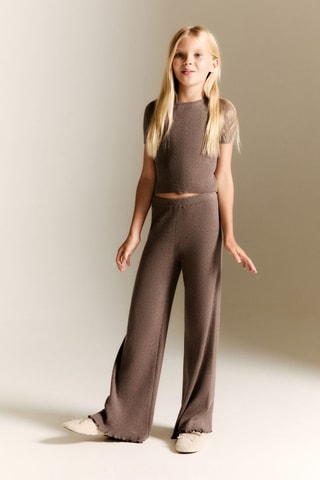 Pantalon maille côtelée - Marron