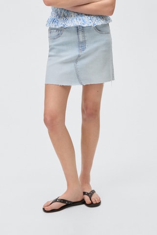 Minijupe jean ourlet effiloché - Bleu clair