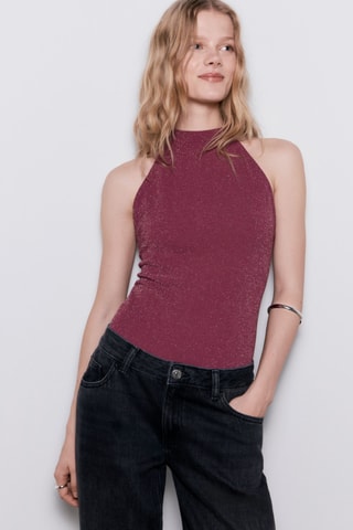 Body Lurex emmanchures américaines - Rose