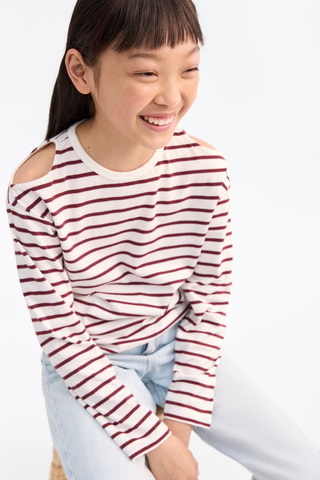 T-shirt cut-out à rayures - Rouge