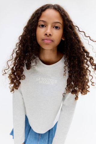 T-shirt manches longues imprimé - Gris clair