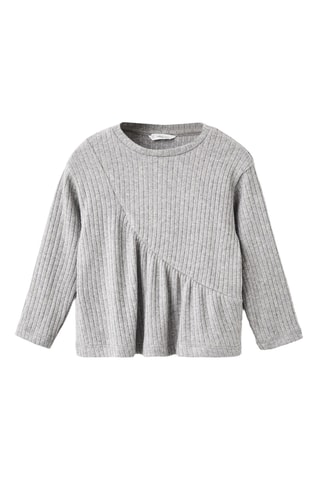 T-shirt maille côtelée à volant - Gris