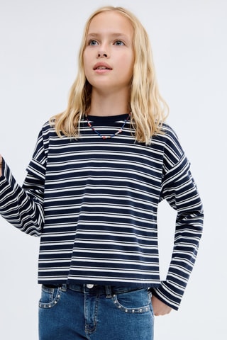 T-shirt manches longues rayures - Bleu marine