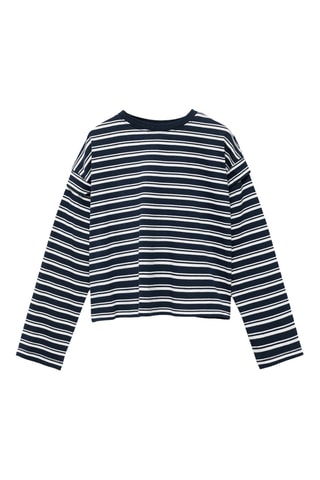 T-shirt manches longues rayures - Bleu marine