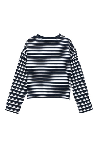 T-shirt manches longues rayures - Bleu marine